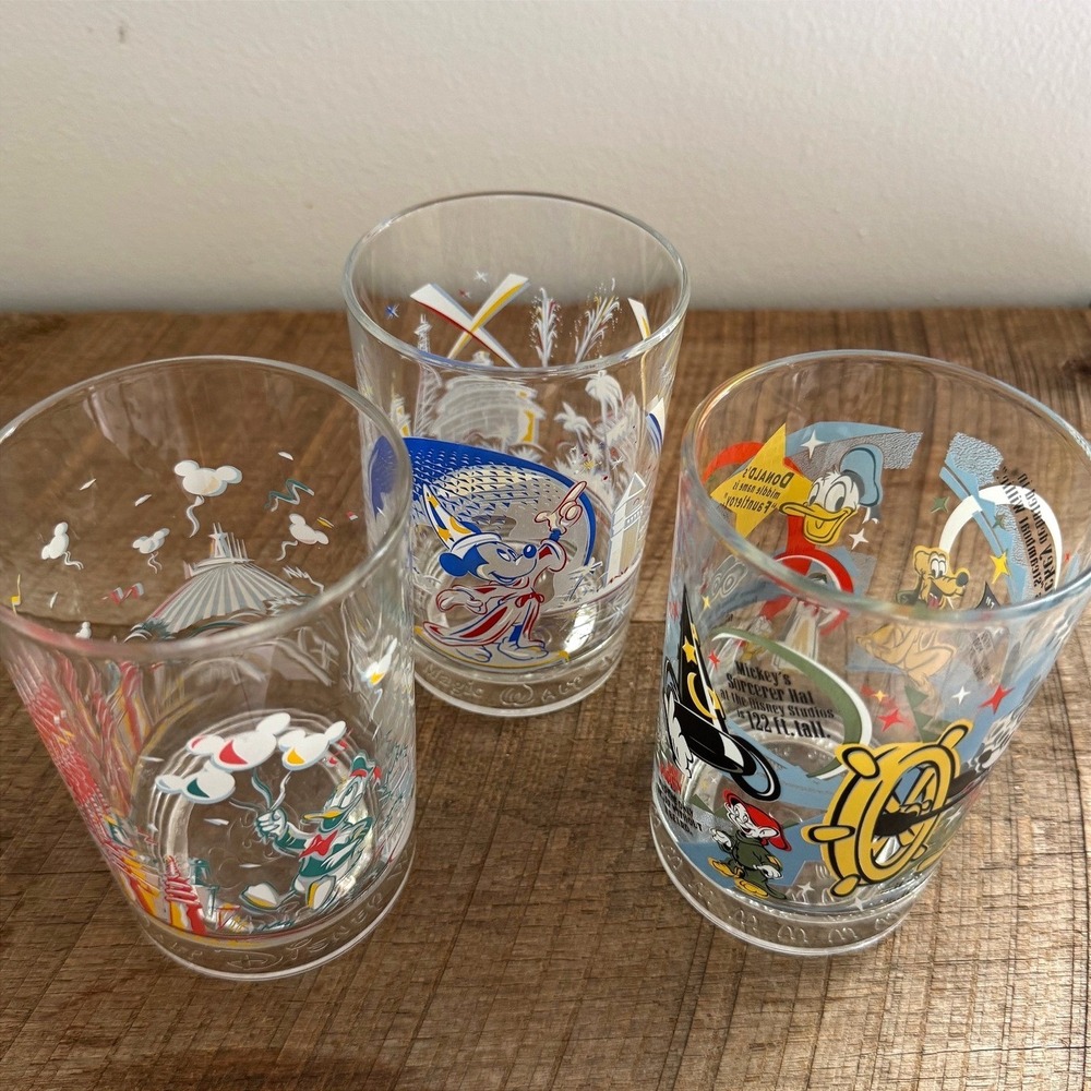 Vintage Walt Disney Anniversary Drinking Glasses Set of 3 Tumblers Disney Decor